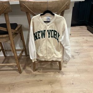 Zara Kids Cream and White Varsity Jacket